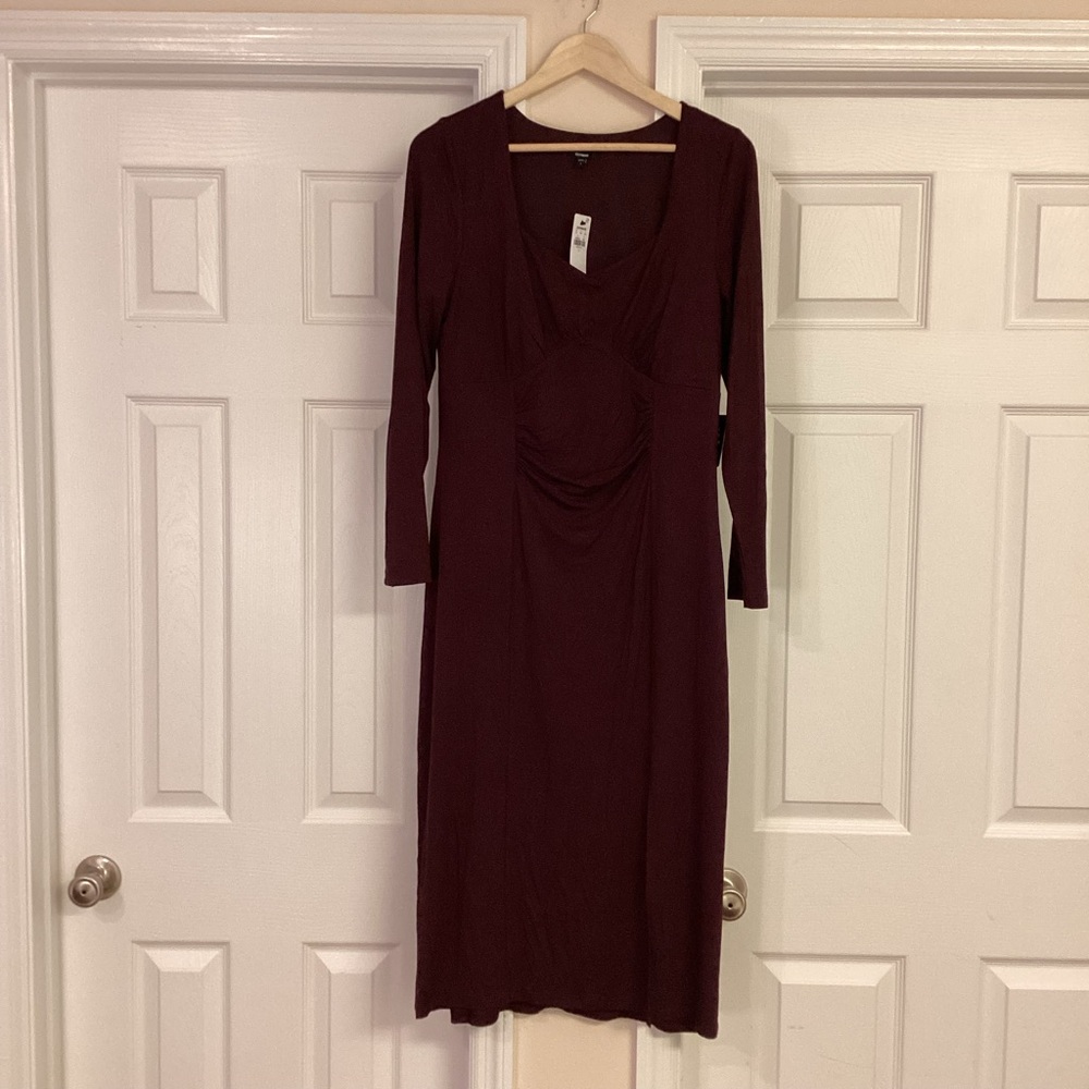Express Purple Sweetheart Long Sleeve Ruched Side Slit Midi Dress - Picture 4 of 9